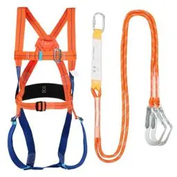 Produktbild: WingFly Fallschutz Auffanggurt, Absturzsicherung Sicherheitsgurt Set 5 Punkt Vollkörper Auffanggeschirr, Max 100kg, Fallschutz Sicherheitsseil mit Puffer für Arbeiten in der Luft, Bergsteigen