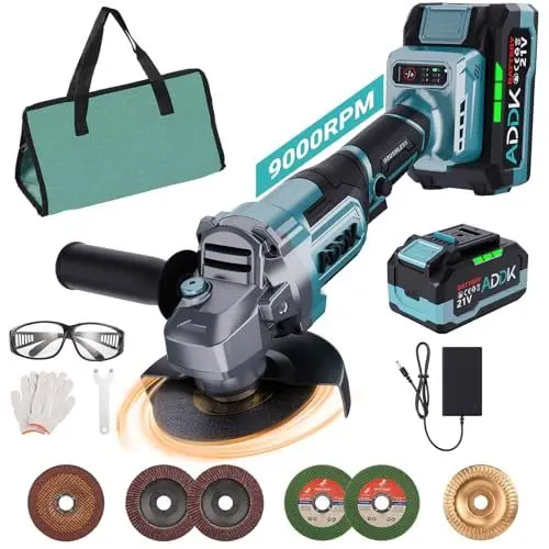 Produktbild: Winkelschleifer 21V, Akku Winkelschleifer 125mm, 8000 mAh Akkus, Brushless 6 Geschwindigkeiten (9000 U/min),Kabellose Flex für Metall- & Steinbearbeitung
