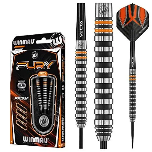 Produktbild: WINMAU Fury 26 Gramm Profi Wolfram Steeltip Dartpfeile Set mit Flights und Schäfte
