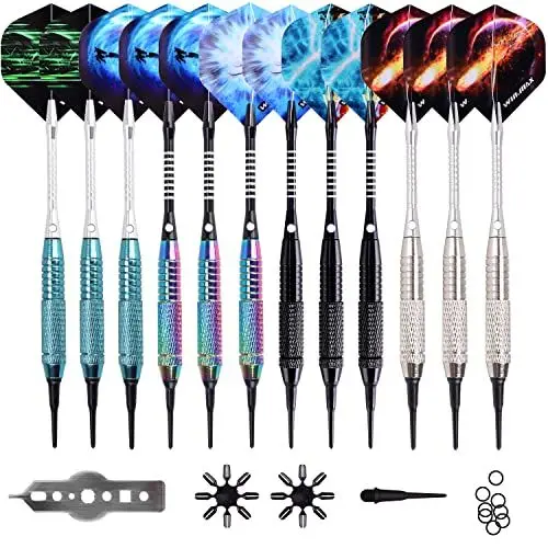 Produktbild: WIN.MAX Dartpfeile mit kunststoffspitze für elektronische dartscheibe 12 Stück Soft Darts Pfeile Set,18 Gramm