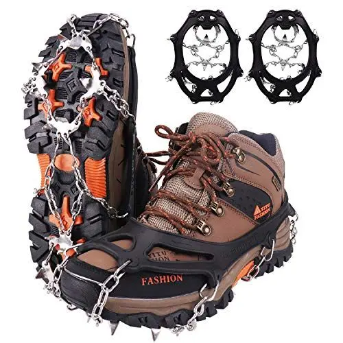 Produktbild: WIN.MAX Steigeisen Grödel Eisspikes, Schuhkrallen mit19 Edelstahl Zähne Spikes Schuhkrallen Grödeln Eisspikes für Klettern Bergsteigen Trekking High Altitude Winter Outdoor (Schwarz, L)
