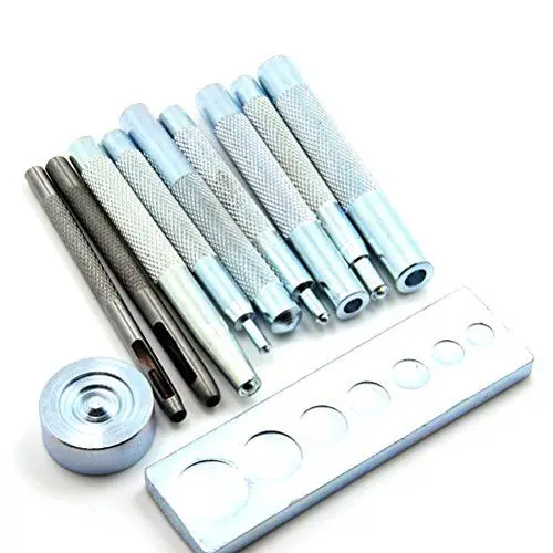 Produktbild: WINOMO 11pcs DIY Lederhandwerk Handwerk Werkzeug Die Punch Snap Kit Rivet Setter mit Basis für Punsch Loch