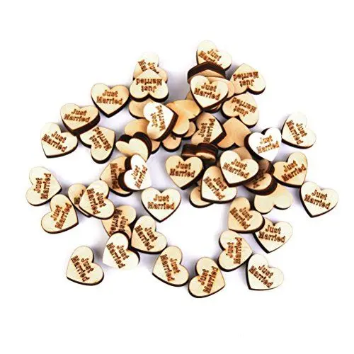 Produktbild: WINOMO Just Married Herz Holz Konfetti Hochzeitsdekoration Tischdekoration 50 Stück