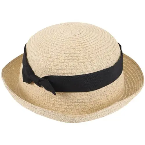 Produktbild: Winomo Damen Strohhut, Melonenhut (Beige, Schwarz)