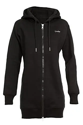 Produktbild: Winshape Damen Lange, kuschelige Hoodie-Jacke J006 mit 2-Wege-Zipper Kapuzenpullover, Schwarz, M