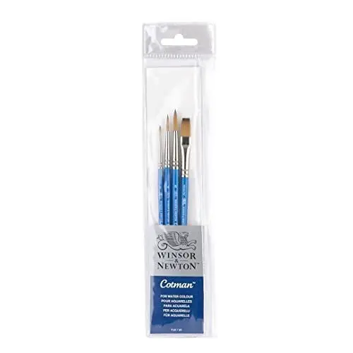 Produktbild: Winsor & Newton 5390604 Cotman Aquarell Synthetikhaar Pinsel mit exzellenter Sprungkraft, Farbtragekraft und Punktgenauigkeit - 4 Pinset Set, kurzer Stiel