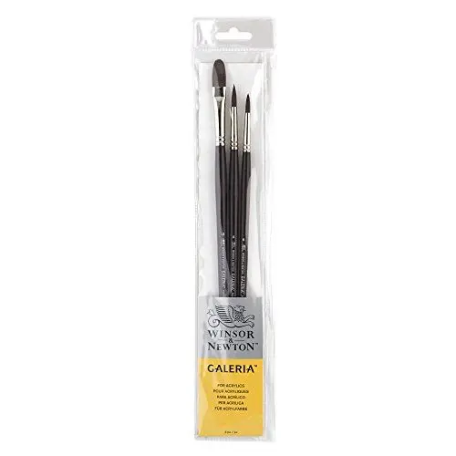 Produktbild: Winsor & Newton 5790604 Galeria Acrylpinsel Set, aus Synthetikfasern, ideale Kontrolle für dickere Farbaufträge, Set 3 Pinsel kurzer Stiel Rundpinsel Nr. 6 und 8, Filbertpinsel Nr. 12