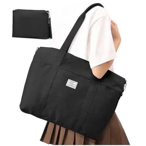 Produktbild: winspansy Handtasche Damen Groß，Tote Casual Bag Mit Reißverschluss Tasche Strandtasche Beuteltasche Tragetasche Taschen Sporttasche Schule Laptop Damen Umhängetasche Shopper Tasche Handbag Schwarz