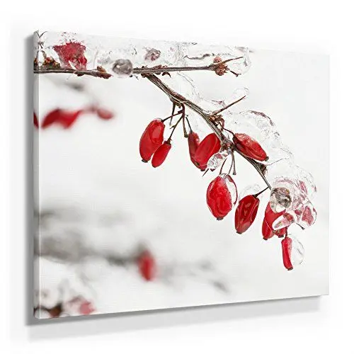 Produktbild: Winter Bild A250, 1 Teil 50x50cm Leinwand auf Holzrahmen aufgespannt, FineArt Print, UV-stabil und wasserfest, Kunstdruck für Büro oder Wohnzimmer, Deko Bild