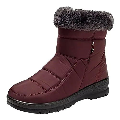 Produktbild: Winter Boots Damen Gefüttert Plüsch Schneestiefel Winter Kurzschaft Stiefel Wanderschuhe Blockabsatz Ankle Boots Elegant Wildleder Halbstiefel Flache Schuhe Breiter Zehenbox Bequem Rutschfest