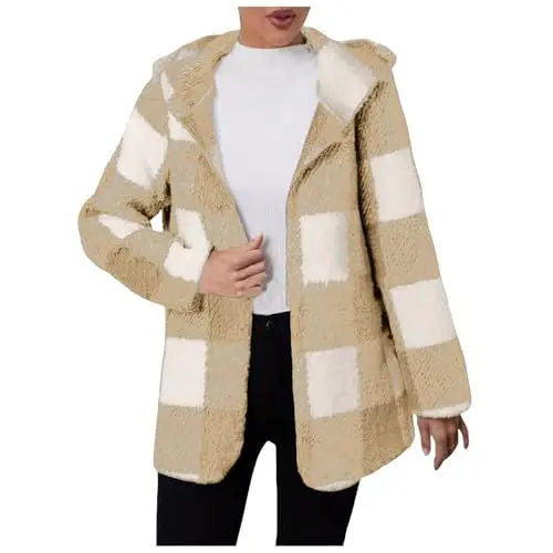 Produktbild: Damen-Wintermäntel Lässige-Langarm-Fleece-Kunstjacke Schwarzes Langarmshirt Damen V Ausschnittdamen Blazer Sportlich Elegant Schulterpolster Damen Übergangsjacken Damen Business Kleid