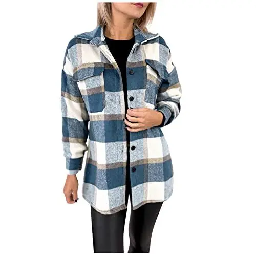 Produktbild: Damen Wintermantel Warme Plüschjacke Mit Kapuze Up Button Cardigan Trendy Plaid Fuzzy Oberbekleidung Ski Langarmshirt Damenmantel Damen Dünne Jacke Damen Sweatshirt Jacke Damen Wollblazer Damen Boucle