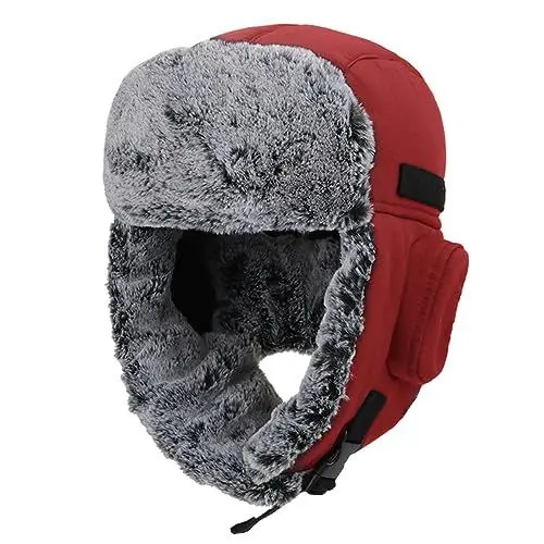 Produktbild: Winter Herren schottenkaro Pilotenmütze Flieger Ohrenklappen Hut Rotes schwarzes Gitter warm hat Trappermütze Bomber Cap