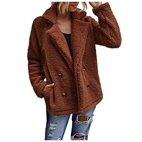 Produktbild: Winter Mantel Frauen Trench Coat Damen Kurz Grün Wildledermantel Kurzer Trenchcoat Gehrock Elegante Braun S