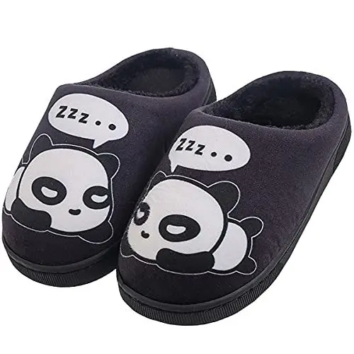 Produktbild: Winter Pantoffeln Damen Herren Warme Plüsch Hausschuhe Mädchen Jungen Home rutschfeste Cartoon Panda Slippers Schwarz 39/40 EU = 40/41 CN(270)