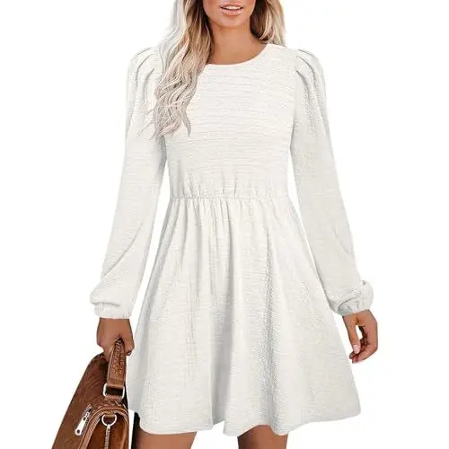 Produktbild: Winter Strickkleid Damen Cocktail Damen Weihnachtskleid Damen Sexy Kleid Langarm Hemdkleid Damen Kleider Elegant Strickkleid Damen Wickelkleid Damen Hochzeit Outfit Damen Weiß S