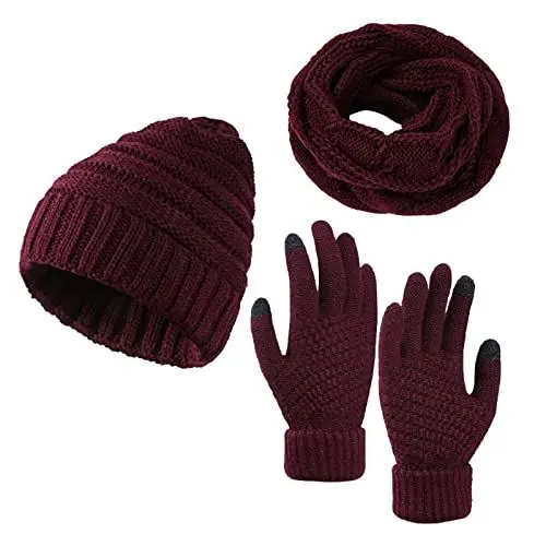 Produktbild: Winterhandschuhe Damen Strickmütze Warm Fleece Gefütterte Lange Outdoor Sport Kombi Geschenk Beanie Mütze Damen Winter