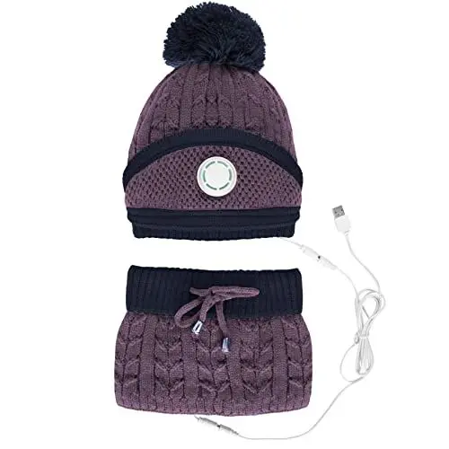 Produktbild: Winterhandschuhe Frauen Beanie Winddicht Bommel Pudelmütze Outdoor Sport Geschenk Set Schal Wärmer Mütze Damen 3 in 1 Set