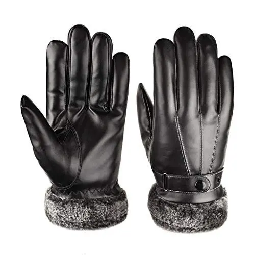 Produktbild: Winterhandschuhe für Damen und Herren, Leder, warme Winterhandschuhe, Motorrad-, Ski- und Snowboardhandschuhe, winddicht, zum Radfahren, Skifahren, wärmere Handschuhe (Farbe: Schwarz, Handschuhgröße