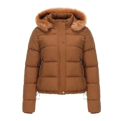 Produktbild: Winterjacke Damen-Kurzjacke aus Baumwolle mit Kapuze und Langen Ärmeln für und Winter Damen Parka Winter wasserdichte Winterjacke Damen (Coffee, M)