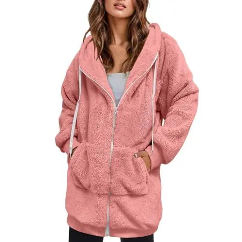 Produktbild: Winterjacke Damen Gefüttert Elegant Kunstfell Wintermantel Damen Herbst Loungewear Teddy Mantel Dicke Grosse Grössen Mit Fell Jacke Party Trenchcoat Trends 2#rosa XL
