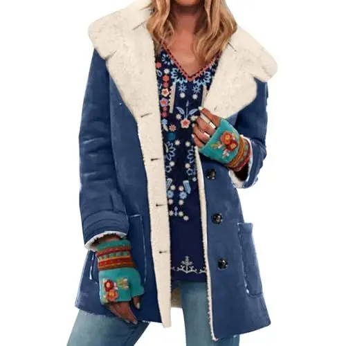 Produktbild: Winterjacke Damen Grau Winterjacke Damen Trachtenjacke Damen Softshellmantel Damen Lang Winterjacke Damen Petrol Fall Clothes Fleecejacke Damen Schwarz Lang Wintermantel Blau L