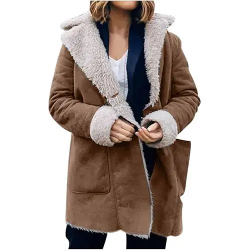 Produktbild: Winterjacke Damen Grosse Grössen Warm Kunstfell Wintermantel Damen Herbst Party Teddy Mantel Dicke Lang Mit Fleece Jacken Loungewear Trenchcoat Klassisch 1#braun S