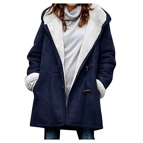 Produktbild: Winterjacke Damen Petrol Wintermantel Bunt Jacke Damen Outdoorjacke Damen Winter Kunstfell Jacke Damen Teddy Jacke Mädchen Damen Midijacke Wintermantel Stepp Fahrradjacke Blau Xl