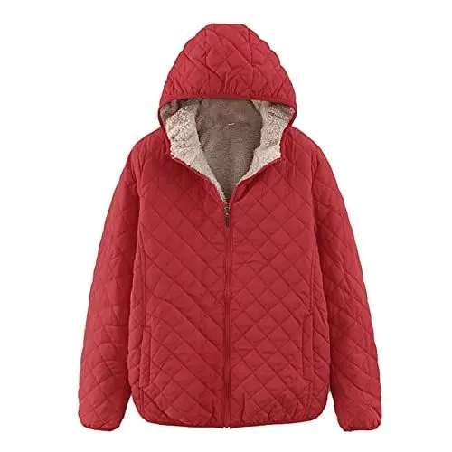 Produktbild: Winterjacke Damen Steppjacke Teddyfutter Wintermantel Outdoorjacke Mit Reissverschluss Fleece Gefüttert Daunen Winterjacke Kapuze Winddichte Winterjacke Kurz Leicht Pufferjacke Dicke Sweatjacke