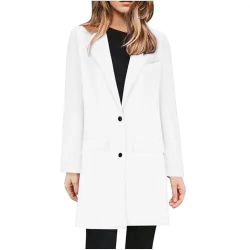 Produktbild: Winterjacke Damen Sweatjacke mit Knöpfen und Taschen Mäntel Moderne Elegante Plein Coat Freizeit Langärmliges Weite Mantel Für Den Arbeits und Hausanzug Jacken Weiß 4XL