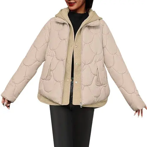 Produktbild: Winterjacke Damen Warm Cotton Padded Women 2024 Winter New Women's Hooded Thick Warm Bread Coat Down Padded Jacket Teddy Jacken Für Damen Damen Parka Übergang (Khaki, L)