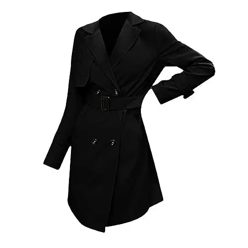 Produktbild: Winterjacke Damen Warm GefüTtert Trenchcoat und Winter einfarbig Taille klassische zweireihige Trenchjacke Mantel Damen lässig vielseitige Trenchjacke Teddyfell Jacke Damen MäDchen (Black, L)