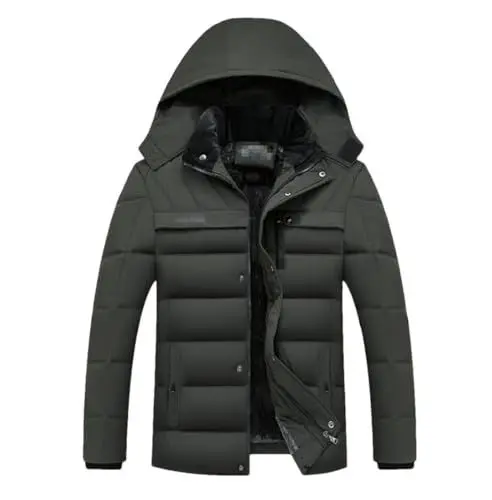 Produktbild: Winterjacke Für Herren – Verdickte Warme Parkas Für -15 °C – Fleece-Oberbekleidung Mit Kapuze – Baumwollmantel-Parka