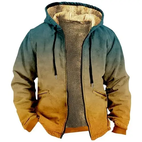 Produktbild: Wollmantel Übergangsjacke Herren Hoodie Herren Oversize Holzfäller Jacke Gefüttert Herren Pelzmantel Winterjacke Herren Mantel Schwarz Herren Orange L
