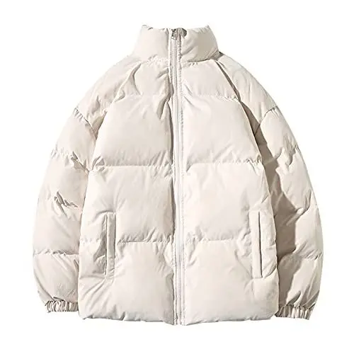 Produktbild: Winterjacke Herren Cargo Jacke Parka Daunenjacke Lederjacke Herren Herren Solid-Colour-Jacke mit glänzenden Langärmeln Reißverschluss aus Baumwolle Herren Lange Winterjacke(Beige,3XL)