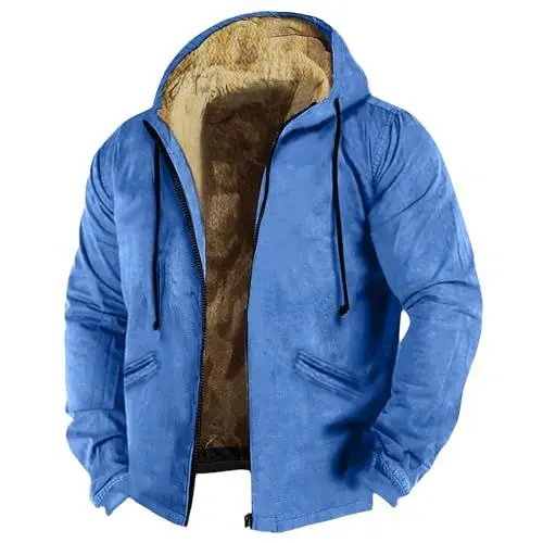 Produktbild: Winterjacke Herren Übergroße Dicke Warm Kapuzenjacke Einfache Mode Lässige Fleece Gefütterte Langärmeliger Reißverschluss Winddichte Sweatjacke Outdoor Fahrrad Übergangsjacke mit Taschen (Blue,4XL)