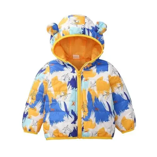 Produktbild: Winterjacke Mädchen Jungen Leichte Daunenjacke mit Bärenohren Softshelljacke Kinder Kapuzenjacke Steppjacke Warme Puffer Jacke Casual Winddicht Daunenjacke Full-Zip Wintermantel (12 Months-8 Jahre)
