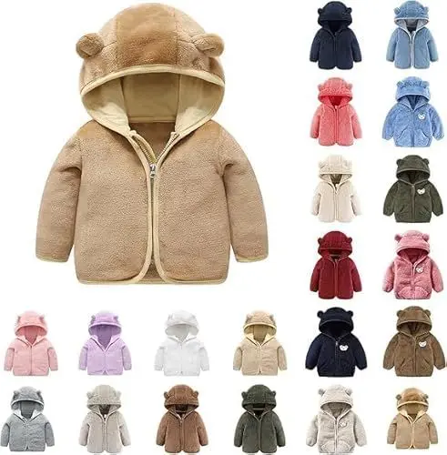 Produktbild: Winterjacke Mädchen Warme Fleecejacke Kinder mit Kapuzen Bärenohren Kinderjacke Niedlich Fleece Kuscheljacke Winter Weiche Teddyjacke Einfarbige Wintermantel Flauschig Casual Kapuzenmantel 0-6 Jahre