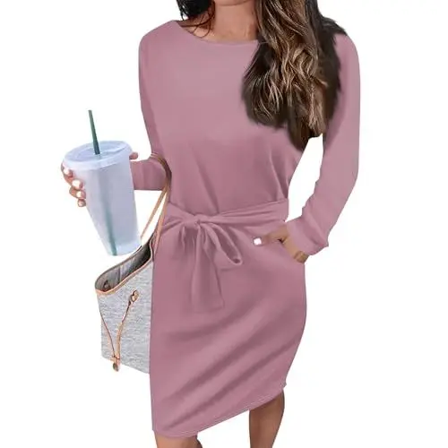 Produktbild: Winterkleid Damen Samtkleid Damen Tunika Damen Langarm Tunika Damen Kleid mit Schlitz Hauskleid Kleid Grün Damen Pulloverkleid Damen Winterkleid Damen Lang Kleider für Senioren Lila 3XL