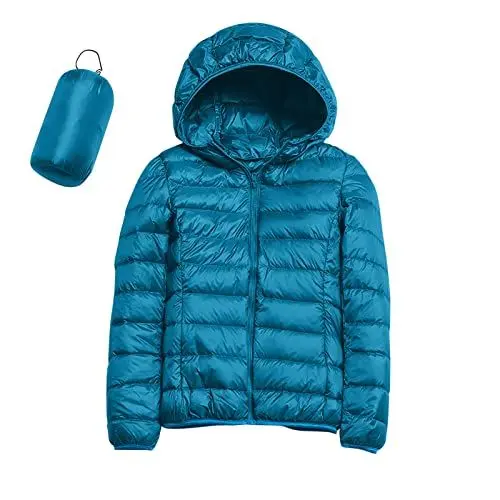 Produktbild: Wintermantel Damen Frauen Warme wasserdichte Leichte Jacke Mit Kapuze Winddichter Wintermantel Mit Recycelter Isolierung Winter Schlank Kurz Mit Kapuze Warme Jacken Für Damen (Blue, L)