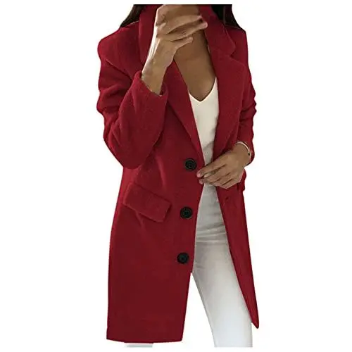 Produktbild: Wintermantel Damen Lang Elegant Winterjacke Damen Warm Langer Trenchcoat Damen Mit Knöpfen Damenmantel Winddichter Mantel Damen Winter Wollmantel Frauen Umlegekragen Coat Einfarbige Cardigan