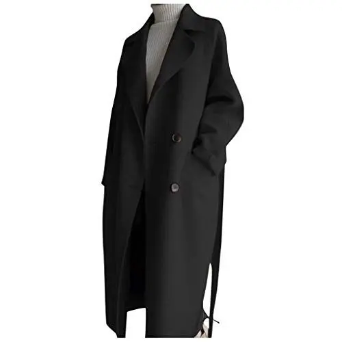 Produktbild: Wintermantel Damen Lang Elegant Wollmantel Frauen Umlegekragen Winterjacke Damen Warm Langer Trenchcoat Damen Mit Knöpfen Damenmantel Winddichter Mantel Damen Winter Cardigan Einfarbige Coat