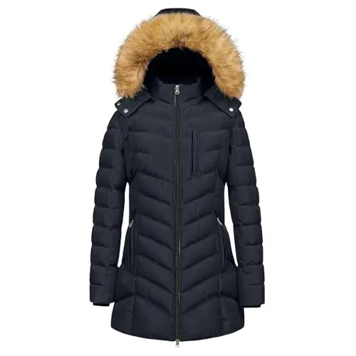Produktbild: Wintermantel Damen Lang Warm Daunenjacke Puffer Jacke Mit Kapuze Langärmelige Steppjacke Gepolsterte Daunenmante Dicke Parka Thermal Mantel Winter Jacket Winterjacken Für Damen
