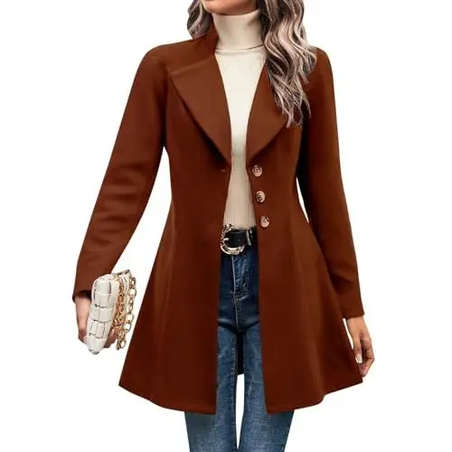 Produktbild: Wintermantel Damen Lang Wolle Elegant Trenchcoat Wollmantel Winter Mantel Frauen A-Linie Windjacke Revers Outwear Damenmantel Einfarbig Windbreaker Tweed Jacke Winterjacke Warm Übergangsjacke