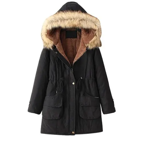 Produktbild: TTFDJG Winterjacke Damen Mit Fellkapuze Winterjacke Damen Gefüttert Teddyfleece Mantel Damen Winterjacke Damen Parka Damen Jacken Übergangsjacken Steppmantel Damen Leicht Pufferjacke Damen Schwarz L