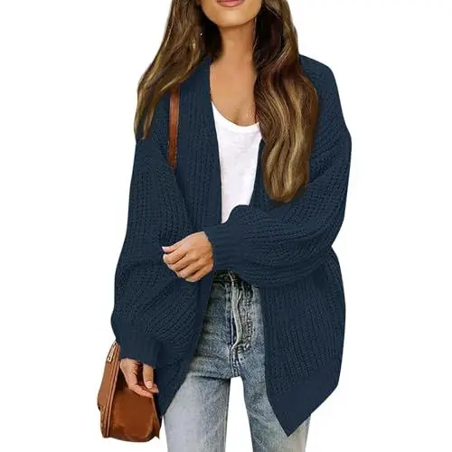 Produktbild: Wintermantel Damen Reduziert,Herbstjacke Damen Schwarz Warme Jacke Damen Damen Strickjacke Oversize,Grobstrick Cardigan Langarm,Bequeme Offene Strickjacke Für Und Winter （Blau，L）