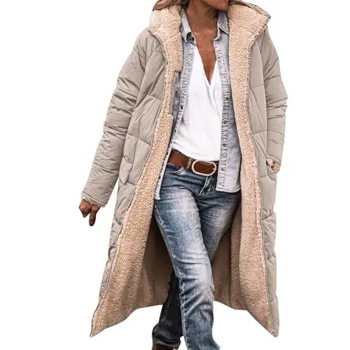 Produktbild: Generisch Modischer Warmer Wintermantel für Damen, doppelseitig, langärmelig, Daunenjacke mit Kapuze Kurze Winterweste (Khaki, M)