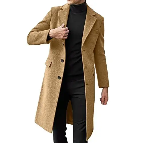 Produktbild: Wintermantel Herren Mantel Lang Slim Fit Herrenmantel Winter Warm Business Mantel Herren Wolle Wollmantel(Khaki,XXL)