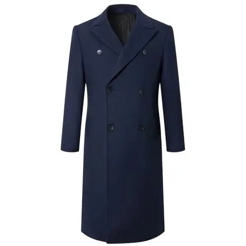 Produktbild: Wintermantel Herren Slim Fit Mantel Lang Business Herrenmantel mit Reverskragen Heavyweight Winter Warmer Freizeit Coat Longsleeve Overcoat Solid ÜBergangsmantel Elegantes Winterjacke Marine 3XL