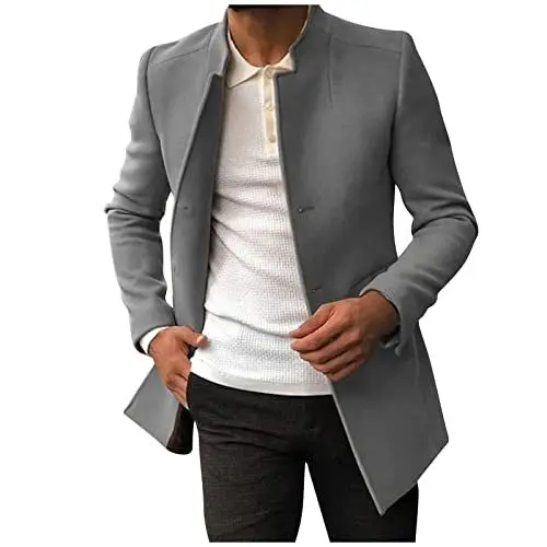 Produktbild: Wintermantel Kurzmantel Herren Wollmantel Stehkragen Herren Winter Mantel Warm Kurz Slim Fit Winterjacke Business(Grey,M)